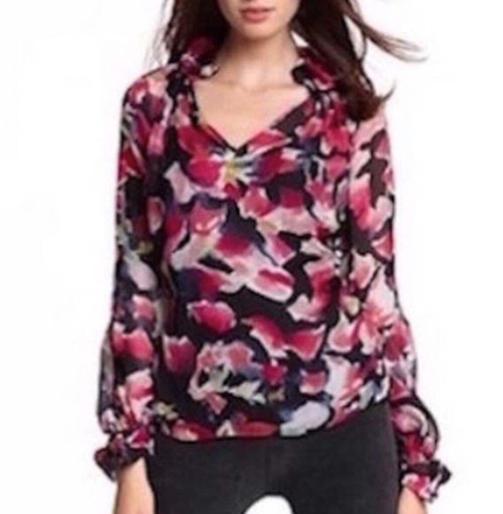 Diane von Furstenberg Silk Floral Print Sheer Blouse sz 8